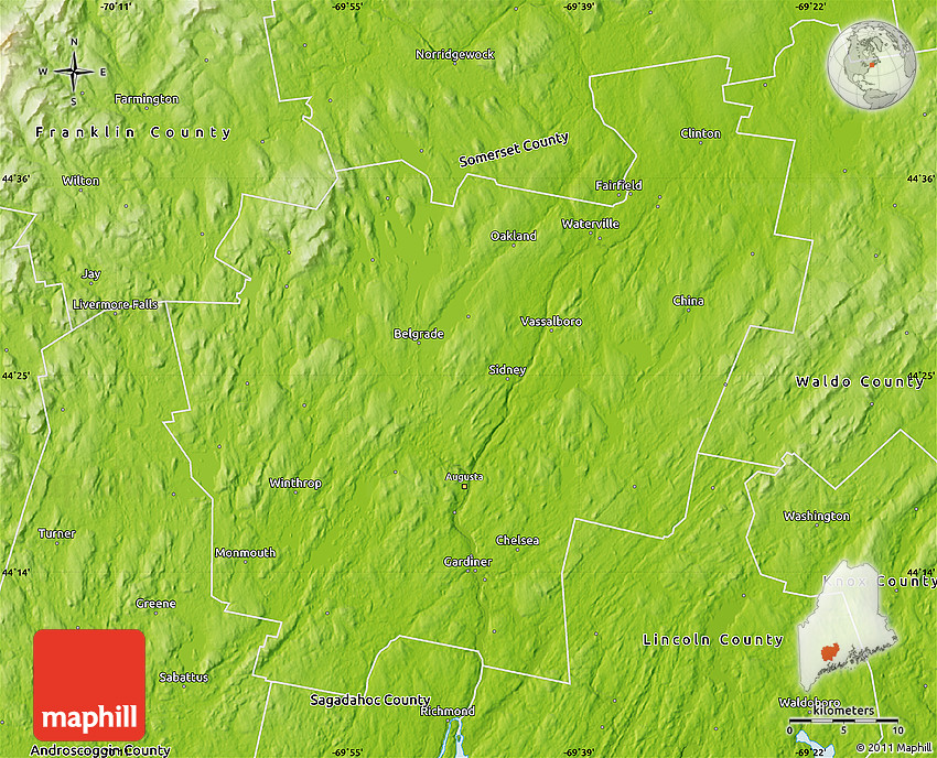 Physical Map of Kennebec County