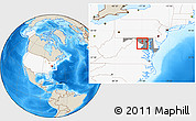 Shaded Relief Location Map of ZIP code 20852, highlighted country, highlighted state