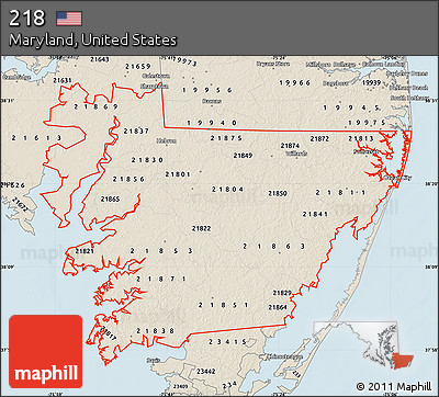 Classic Style Map of ZIP Codes Starting with 218