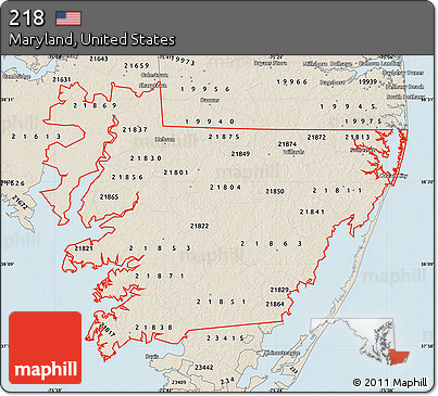 Classic Style Map of ZIP Codes Starting with 218