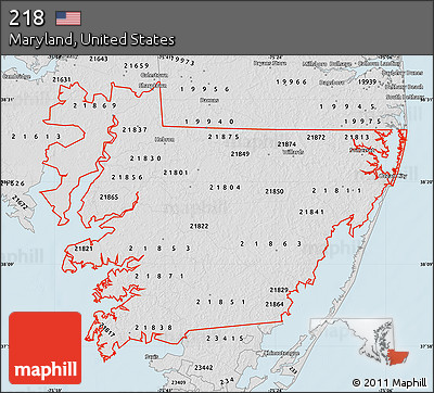 Silver Style Map of ZIP Codes Starting with 218