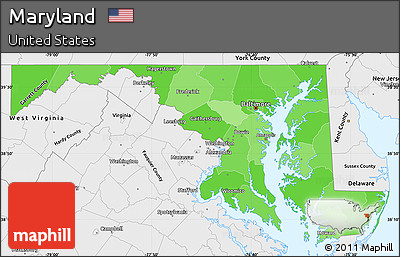 Political Shades Simple Map of Maryland, single color outside, borders and labels