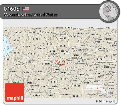 Shaded Relief 3D Map of ZIP Code 01605