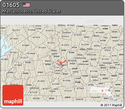 Shaded Relief 3D Map of ZIP Code 01605