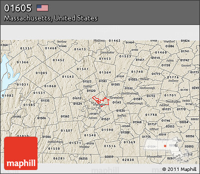 Shaded Relief 3D Map of ZIP Code 01605