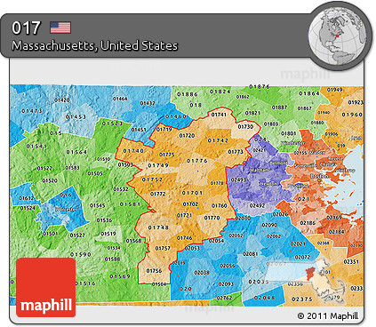 Political Shades 3D Map of ZIP Codes Starting with 017
