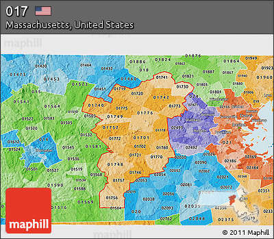 Political Shades 3D Map of ZIP Codes Starting with 017