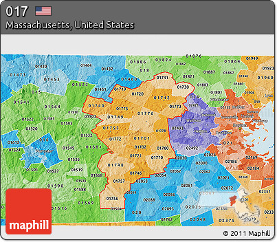 Political Shades 3D Map of ZIP Codes Starting with 017