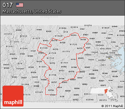 Silver Style 3D Map of ZIP Codes Starting with 017
