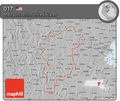 Gray Map of ZIP Codes Starting with 017