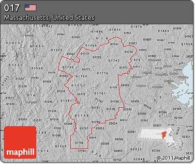 Gray Map of ZIP Codes Starting with 017