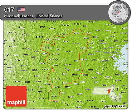 Physical Map of ZIP Codes Starting with 017