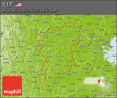 Physical Map of ZIP Codes Starting with 017