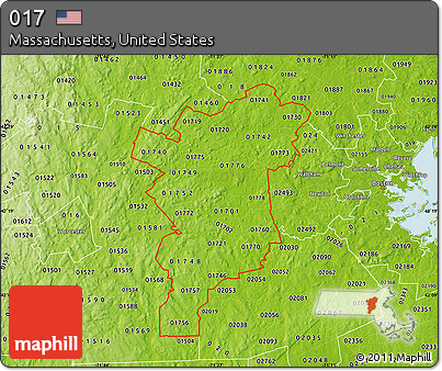 Physical Map of ZIP Codes Starting with 017