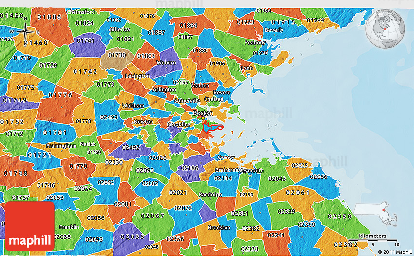 Political 3D Map of ZIP Code 02127