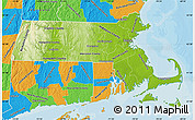 Physical Map of Massachusetts, political outside