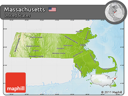 Physical Map of Massachusetts, single color outside