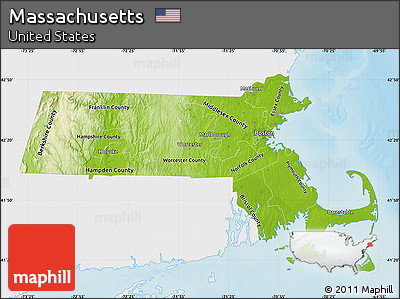 Physical Map of Massachusetts, single color outside