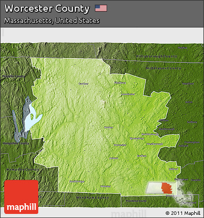 Physical 3D Map of Worcester County, darken