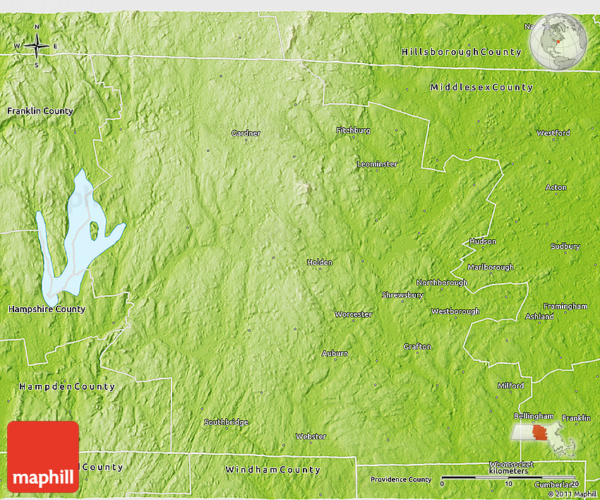 Physical 3D Map of Worcester County