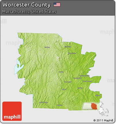 Physical 3D Map of Worcester County, single color outside