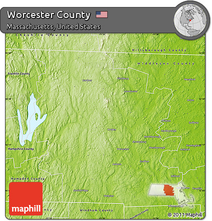 Physical Map of Worcester County