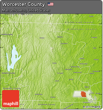 Physical Map of Worcester County