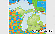 Physical 3D Map of Michigan, political outside