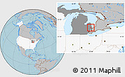 Gray Location Map of ZIP code 48006, highlighted country, highlighted state, hill shading