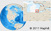 Shaded Relief Location Map of ZIP code 48207, highlighted county, highlighted state