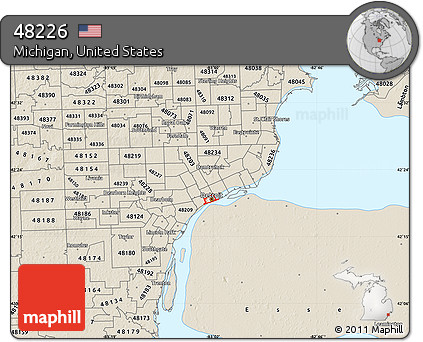 Shaded Relief Map of ZIP Code 48226