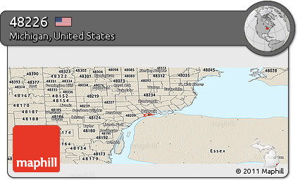 Shaded Relief Panoramic Map of ZIP Code 48226