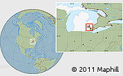 Savanna Style Location Map of ZIP code 48301, highlighted county, highlighted state, hill shading