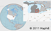 Gray Location Map of ZIP code 48390, highlighted country, highlighted state, hill shading