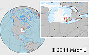 Gray Location Map of ZIP code 48390, highlighted state, hill shading