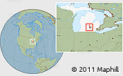 Savanna Style Location Map of ZIP code 48842, highlighted county, highlighted state, hill shading