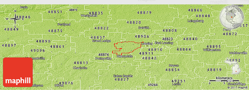 Physical Panoramic Map Of ZIP Code 48917 Physical Panoramic Map Of ZIP Code 48917