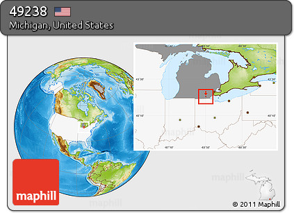 Physical Location Map of ZIP Code 49238, highlighted country, highlighted state