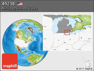 Physical Location Map of ZIP Code 49238, highlighted country, highlighted state