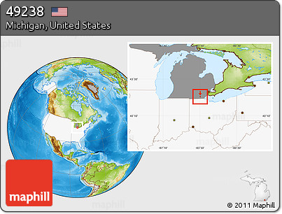 Physical Location Map of ZIP Code 49238, highlighted country, highlighted state