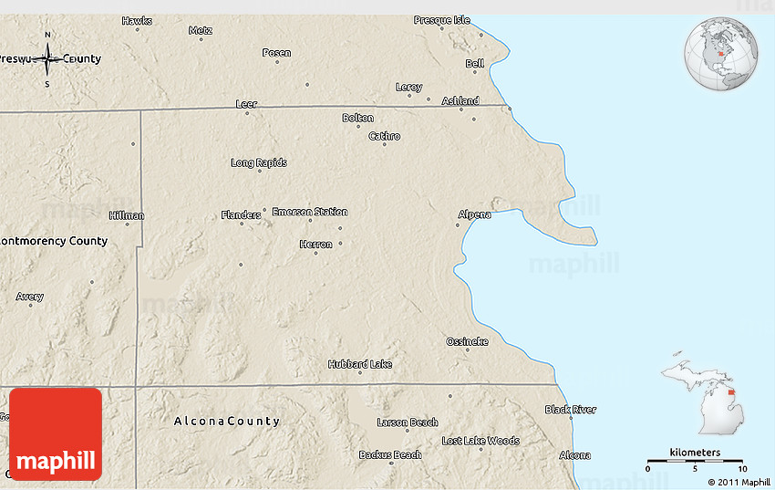 Shaded Relief 3D Map of Alpena County