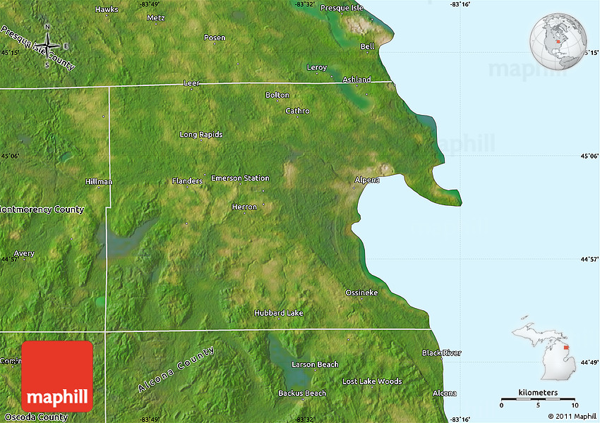 Satellite Map of Alpena County