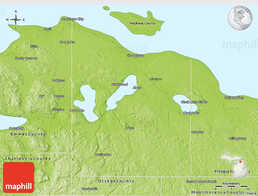 Physical 3D Map of Cheboygan County