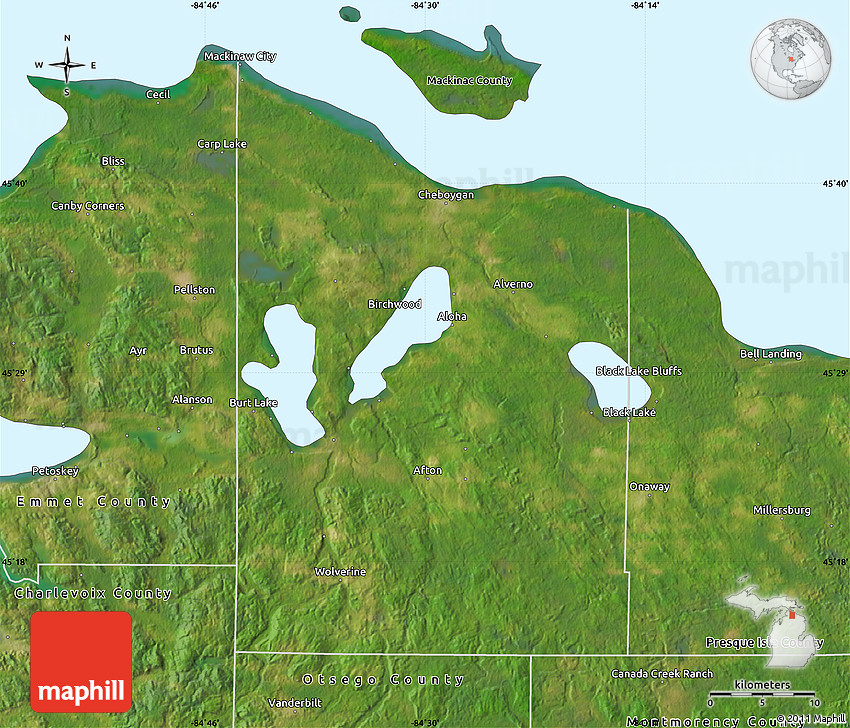 Satellite Map of Cheboygan County