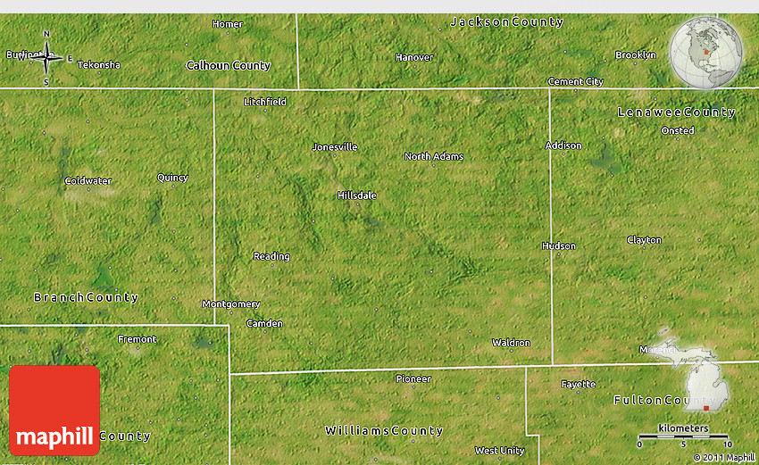 Satellite 3D Map of Hillsdale County