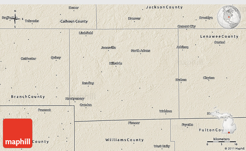 Shaded Relief 3D Map of Hillsdale County