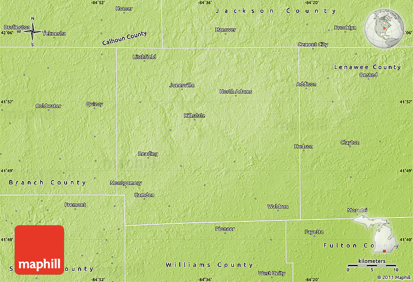 Physical Map of Hillsdale County