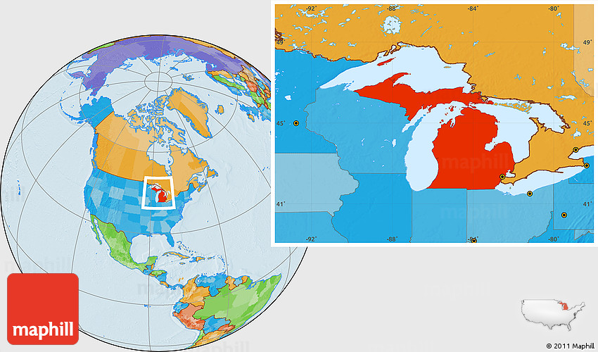 Political Location Map of Michigan