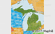 Satellite Map of Michigan, political shades outside