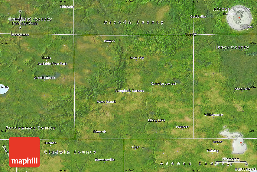 Satellite Map of Ogemaw County